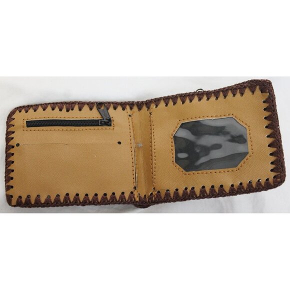 Peruvian Peru Folding Leather Wallet Tooled Llama Hand Stitched Men Teen Native - Picture 3 of 4
